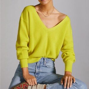 Maeve Bright Yellow V-Neck Cashmere Sweater